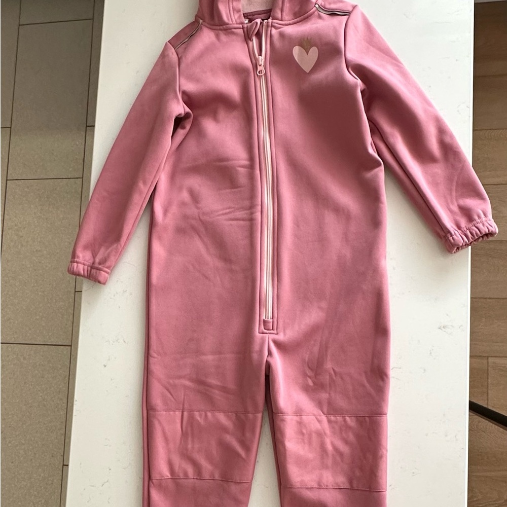 Pink Kids Hooded Jumpsuit with Heart Design